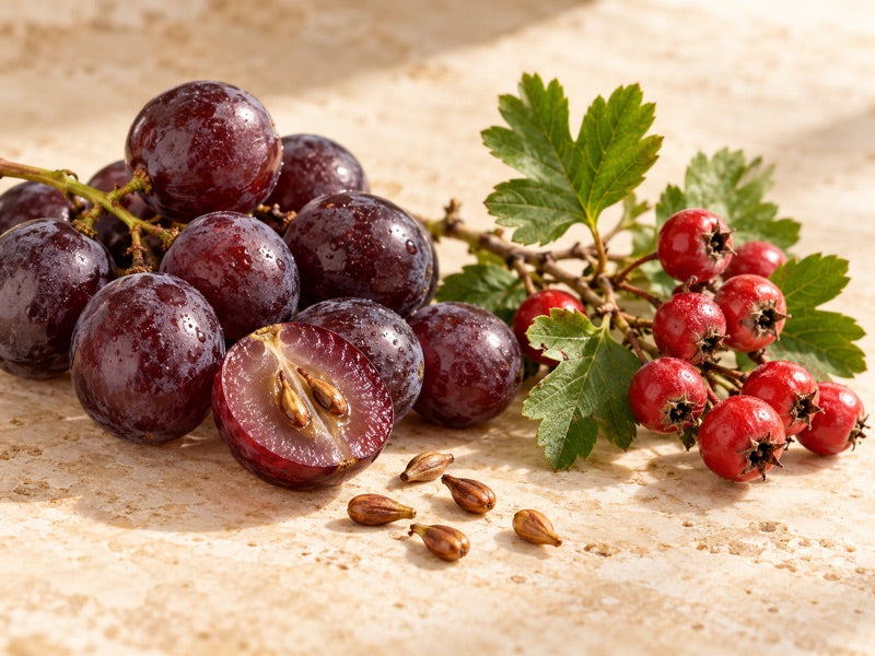 Grapes, grape seeds and hawthorn berries